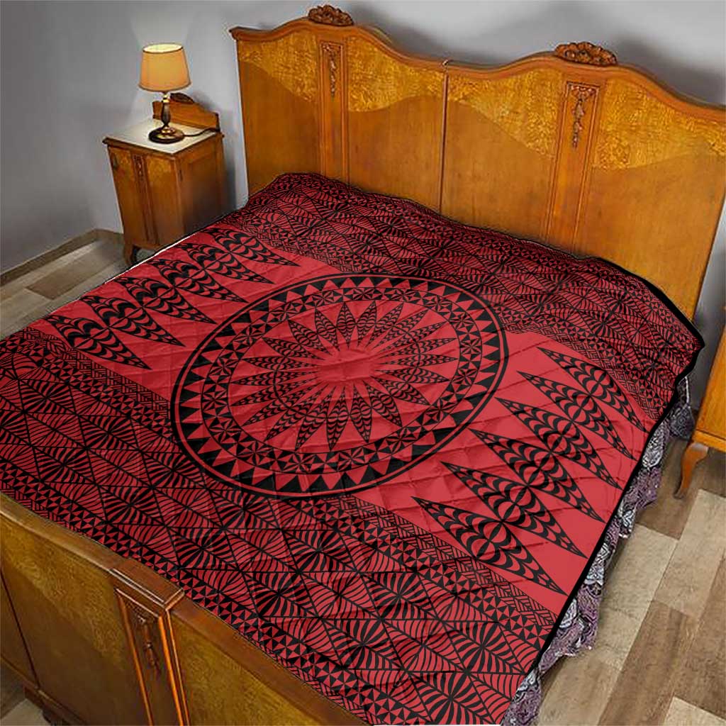 All Red Tonga Malo e lelei Quilt Vintage Ngatu Tribal Pattern - Polynesian Pride
