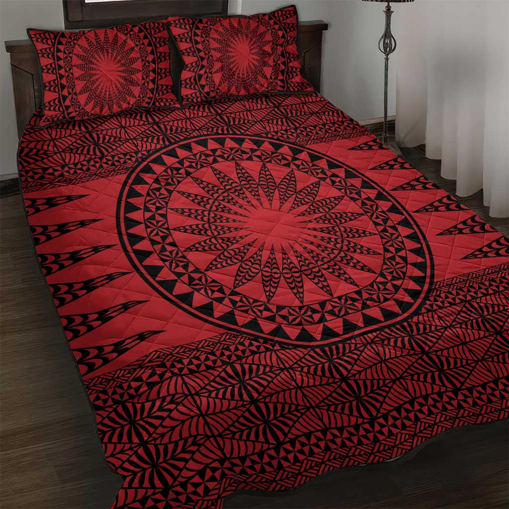 All Red Tonga Malo e lelei Quilt Bed Set Vintage Ngatu Tribal Pattern LT9 Red - Polynesian Pride