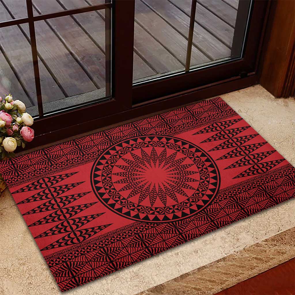 All Red Tonga Malo e lelei Rubber Doormat Vintage Ngatu Tribal Pattern - Polynesian Pride