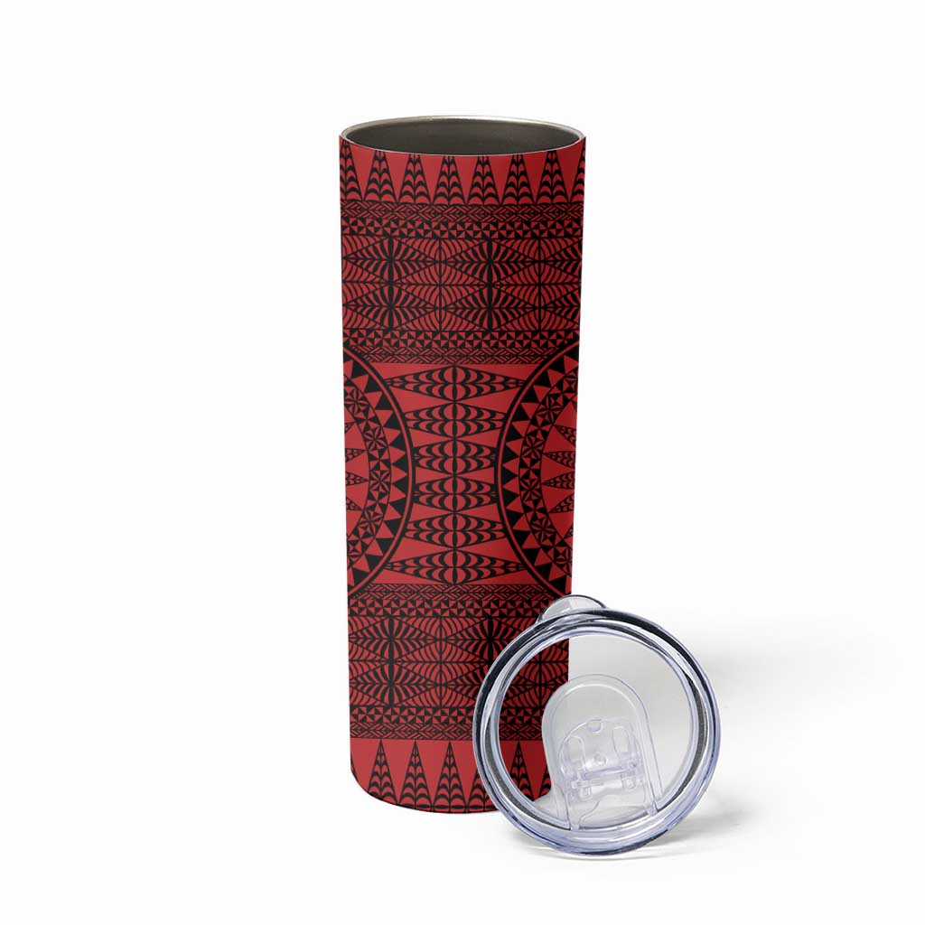All Red Tonga Malo e lelei Skinny Tumbler Vintage Ngatu Tribal Pattern - Polynesian Pride