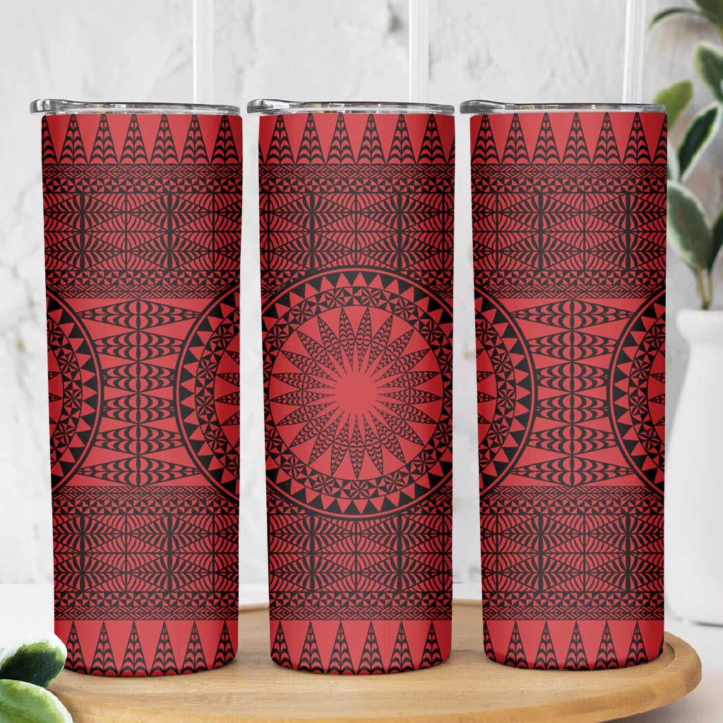 All Red Tonga Malo e lelei Skinny Tumbler Vintage Ngatu Tribal Pattern - Polynesian Pride