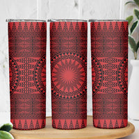 All Red Tonga Malo e lelei Skinny Tumbler Vintage Ngatu Tribal Pattern - Polynesian Pride