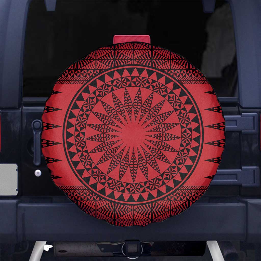 All Red Tonga Malo e lelei Spare Tire Cover Vintage Ngatu Tribal Pattern LT9 No hole Red - Polynesian Pride