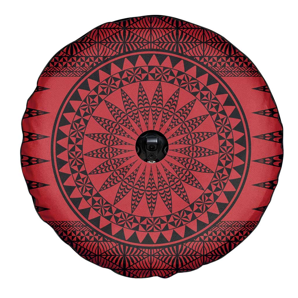 All Red Tonga Malo e lelei Spare Tire Cover Vintage Ngatu Tribal Pattern LT9 - Polynesian Pride