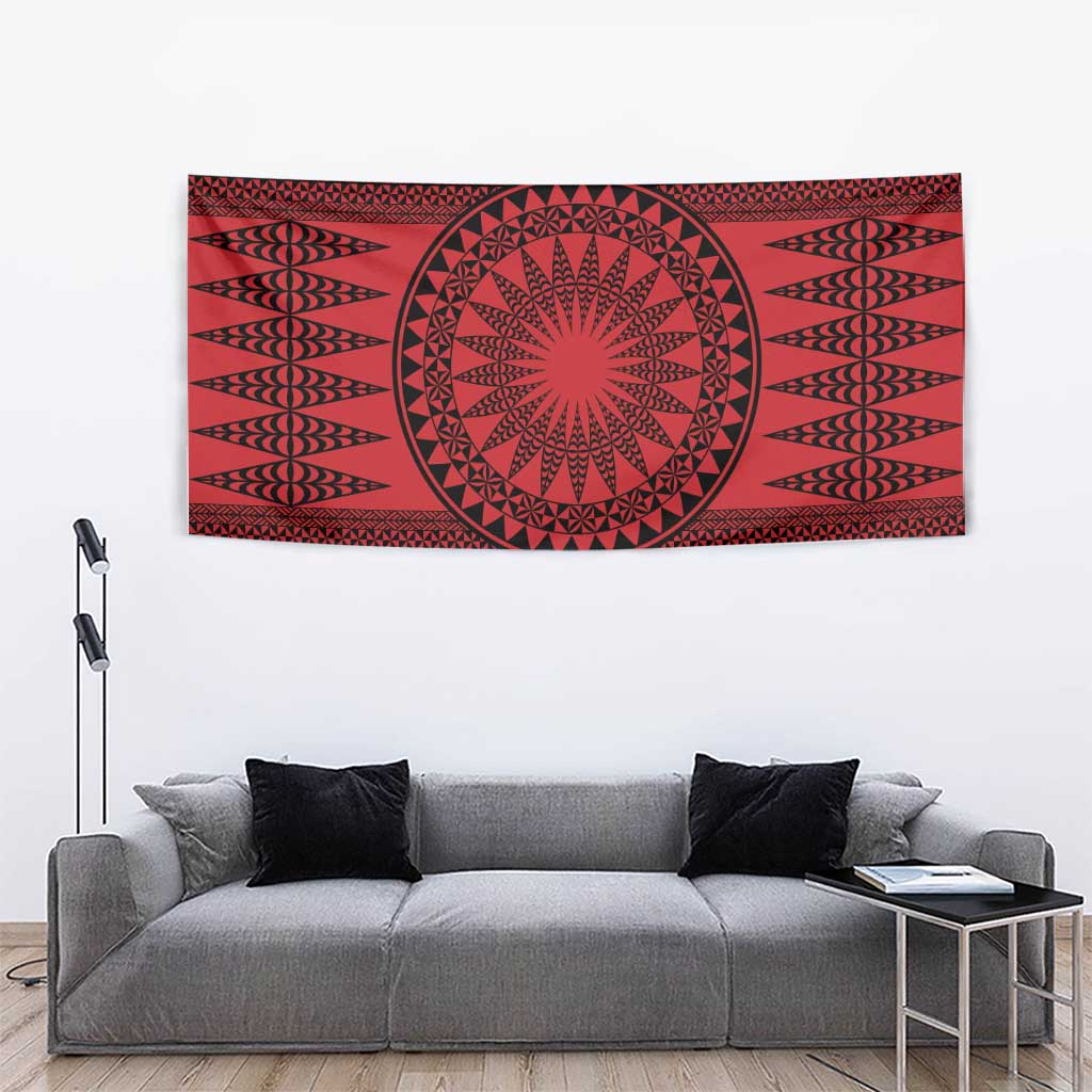 All Red Tonga Malo e lelei Tapestry Vintage Ngatu Tribal Pattern - Polynesian Pride