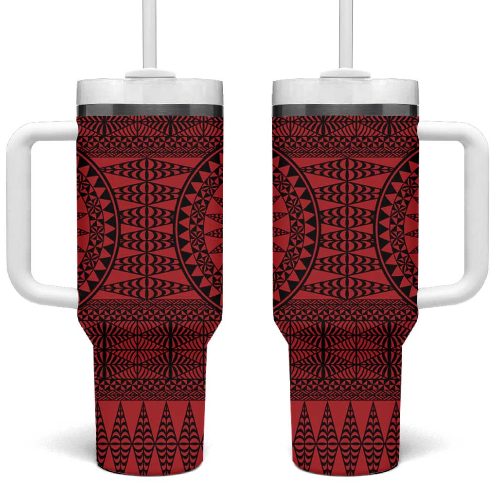 All Red Tonga Malo e lelei Tumbler With Handle Vintage Ngatu Tribal Pattern - Polynesian Pride