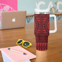 All Red Tonga Malo e lelei Tumbler With Handle Vintage Ngatu Tribal Pattern - Polynesian Pride