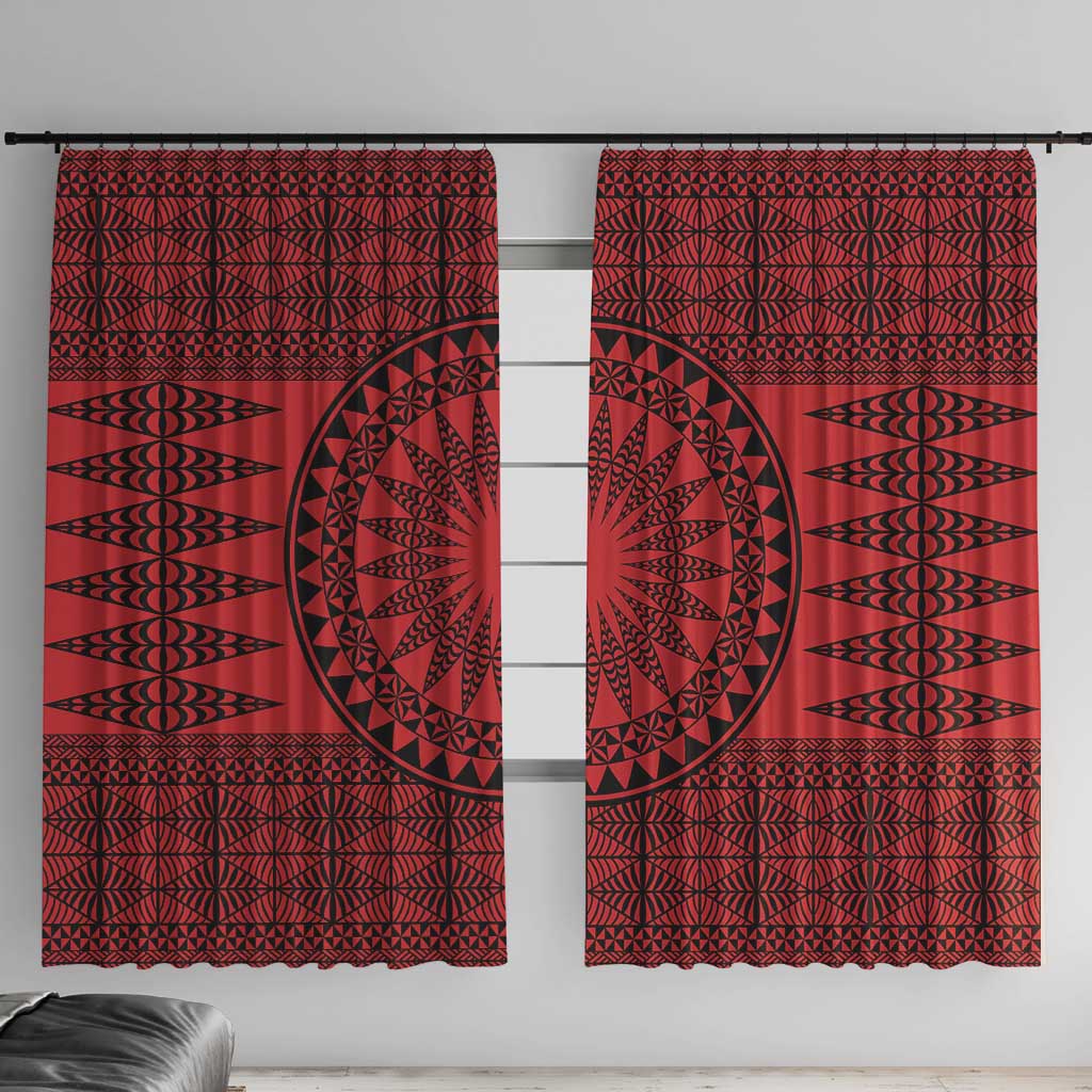 All Red Tonga Malo e lelei Window Curtain Vintage Ngatu Tribal Pattern LT9 With Hooks Red - Polynesian Pride