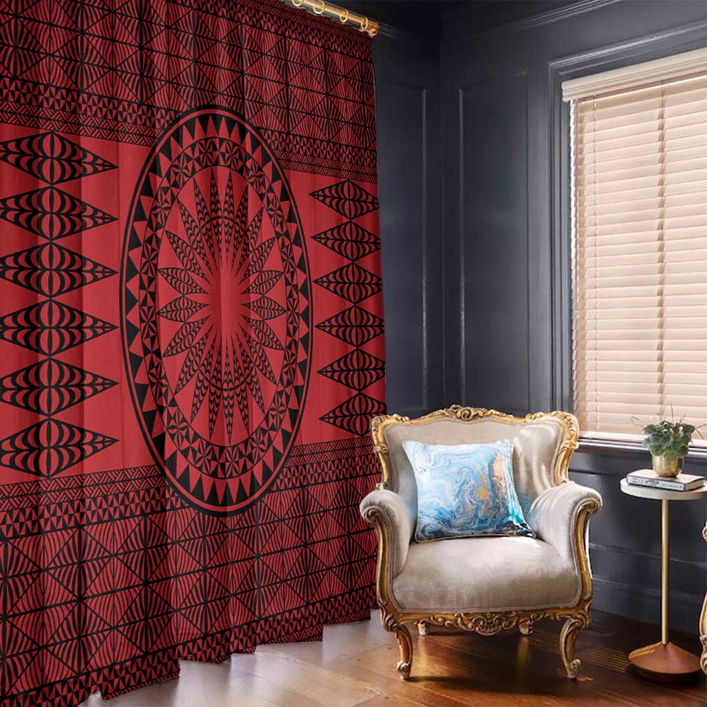 All Red Tonga Malo e lelei Window Curtain Vintage Ngatu Tribal Pattern LT9 - Polynesian Pride