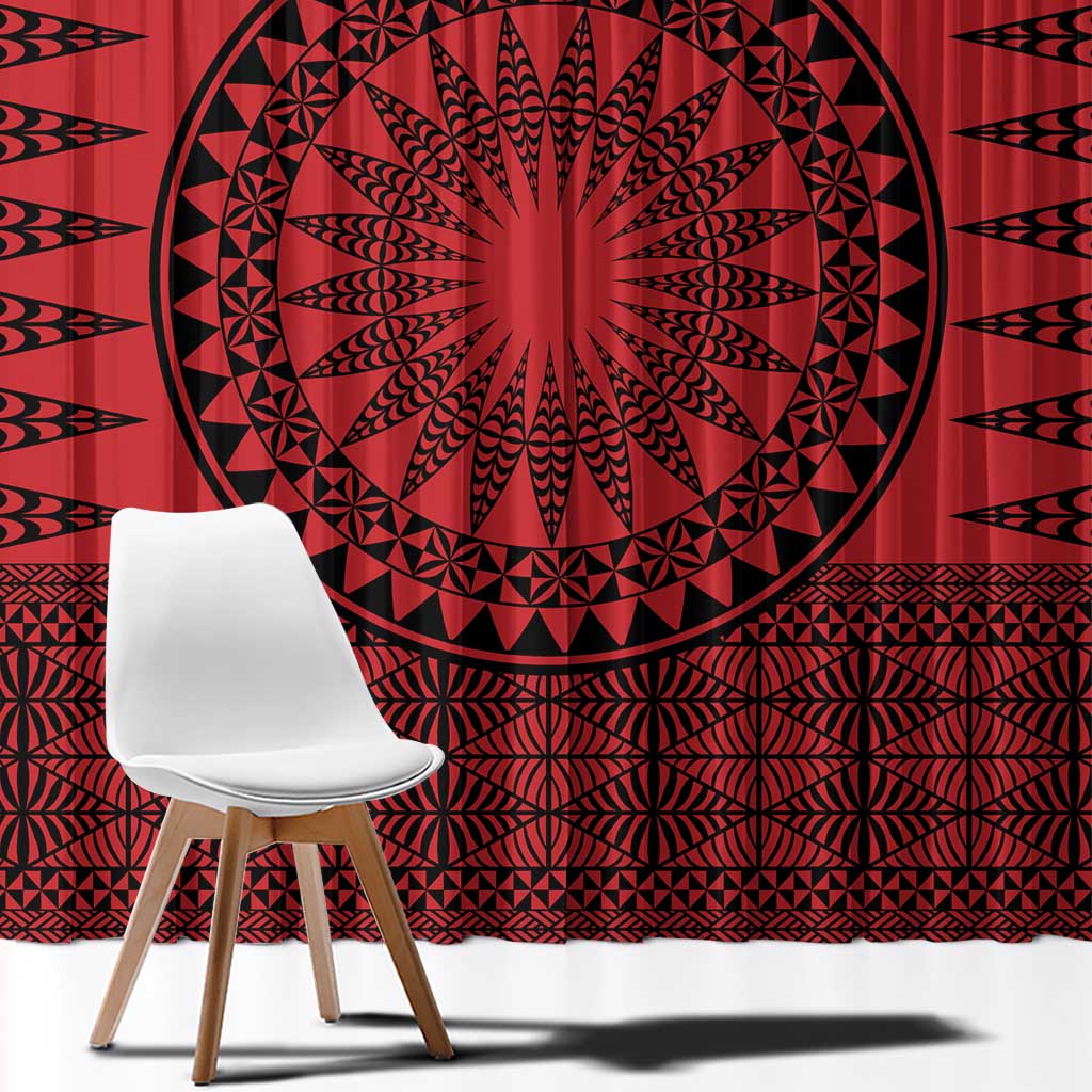 All Red Tonga Malo e lelei Window Curtain Vintage Ngatu Tribal Pattern LT9 - Polynesian Pride