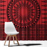 All Red Tonga Malo e lelei Window Curtain Vintage Ngatu Tribal Pattern LT9 - Polynesian Pride