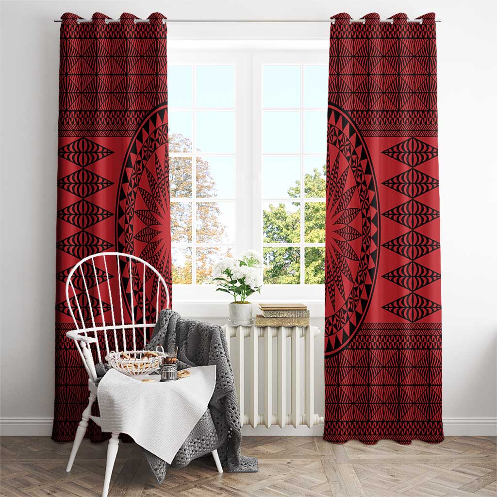 All Red Tonga Malo e lelei Window Curtain Vintage Ngatu Tribal Pattern LT9 - Polynesian Pride
