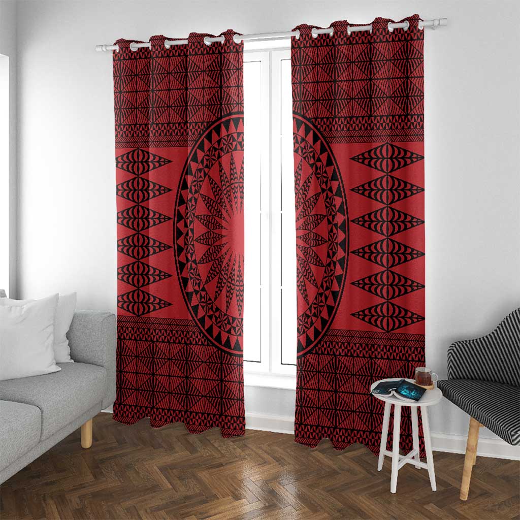 All Red Tonga Malo e lelei Window Curtain Vintage Ngatu Tribal Pattern LT9 With Grommets Red - Polynesian Pride