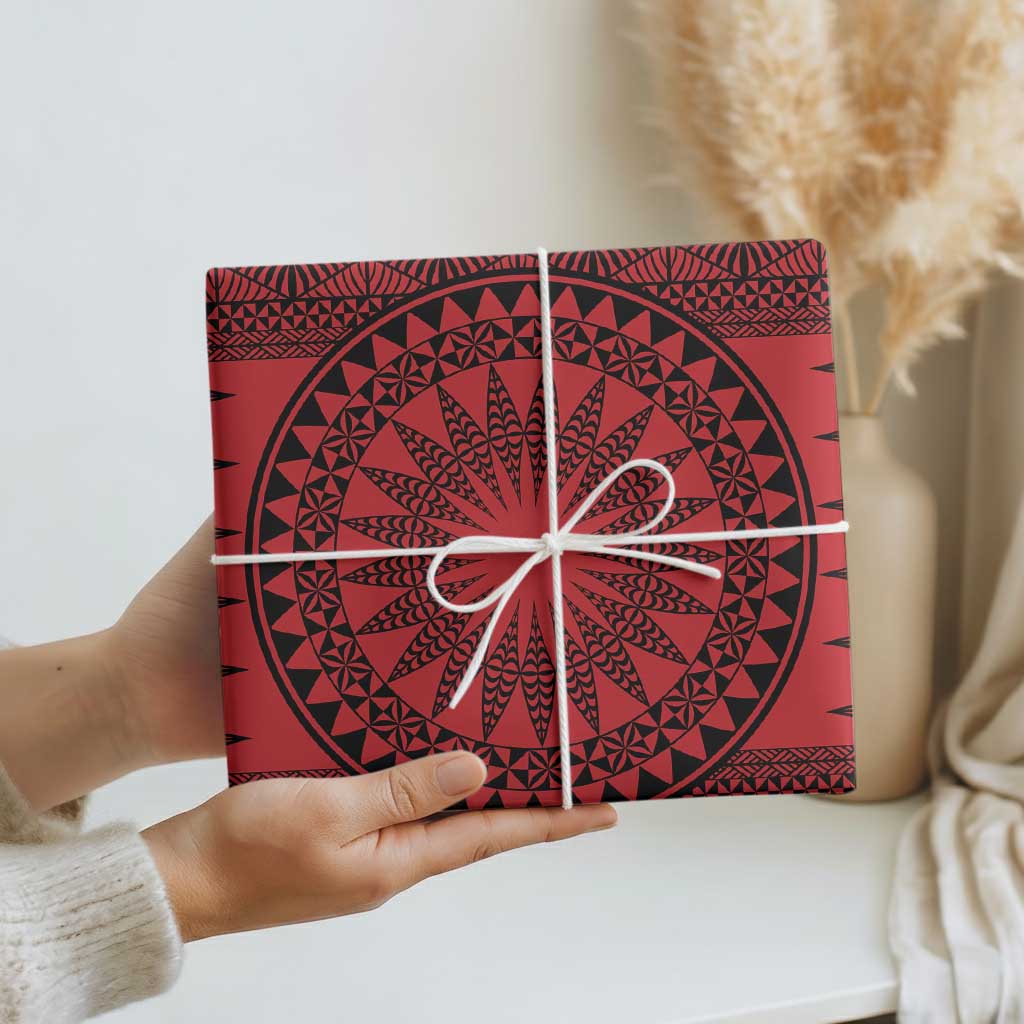 All Red Tonga Malo e lelei Wrapping Paper Vintage Ngatu Tribal Pattern - Polynesian Pride