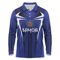 2026 Rugby Nations Series Custom Manu Samoa Long Sleeve Polo Shirt LT9 Blue - Polynesian Pride