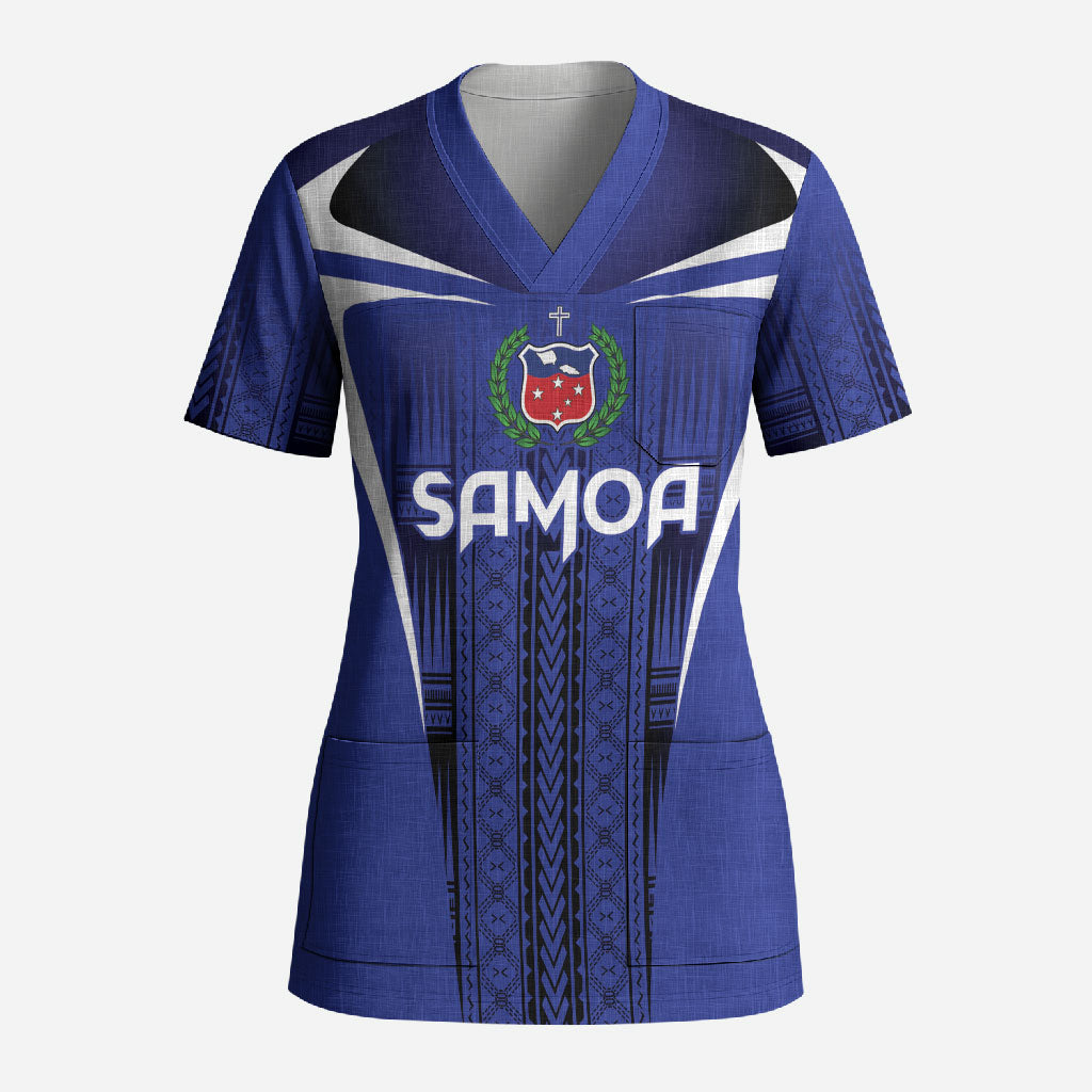 2026 Rugby Nations Series Custom Manu Samoa Scrub Top LT9 Adult Blue - Polynesian Pride