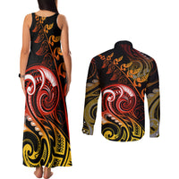 New Zealand Couples Matching Tank Maxi Dress and Long Sleeve Button Shirts Aotearoa Wisdom Face Maori Fern Tattoo Arty LT9 - Polynesian Pride