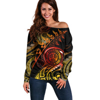 New Zealand Off Shoulder Sweater Aotearoa Wisdom Face Maori Fern Tattoo Arty LT9 Women Reggae - Polynesian Pride
