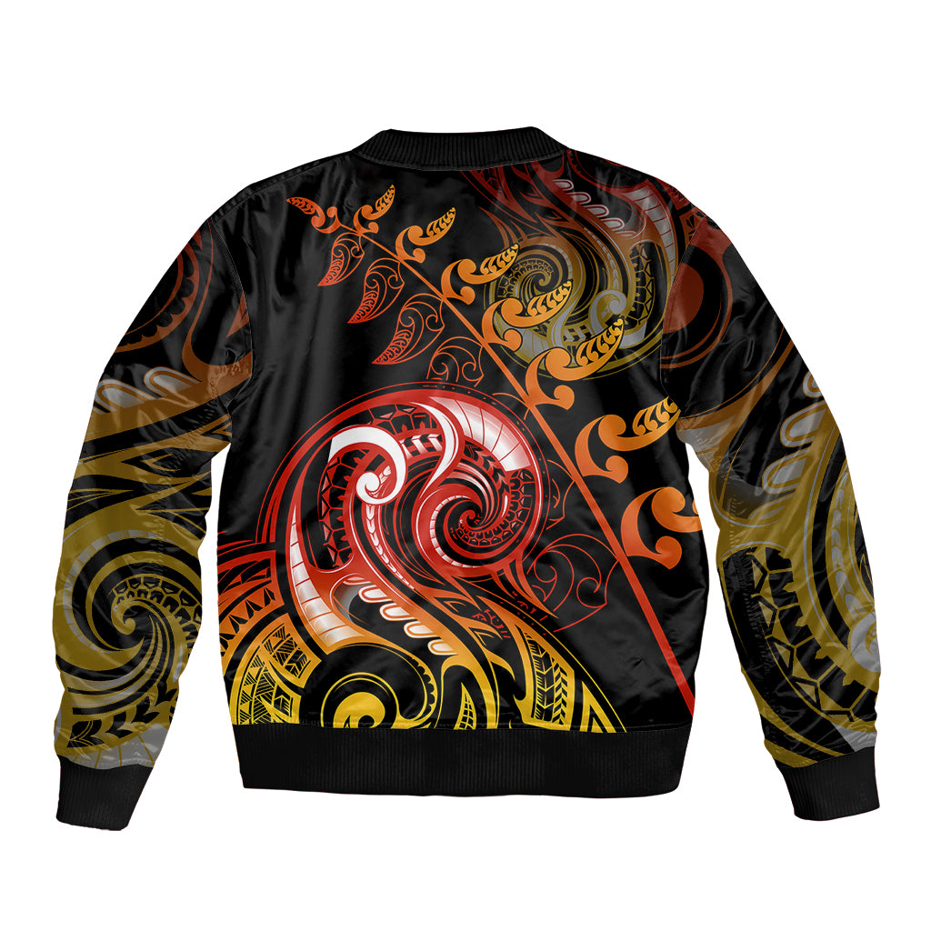 New Zealand Sleeve Zip Bomber Jacket Aotearoa Wisdom Face Maori Fern Tattoo Arty LT9 - Polynesian Pride