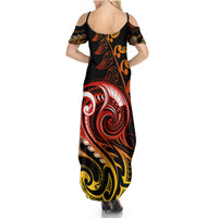New Zealand Summer Maxi Dress Aotearoa Wisdom Face Maori Fern Tattoo Arty LT9 - Polynesian Pride