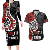 Honour The Treaty New Zealand Couples Matching Long Sleeve Bodycon Dress and Hawaiian Shirt Toitu Te Tiriti Ake!Ake!Ake! LT9 Black - Polynesian Pride