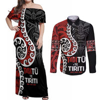 Honour The Treaty New Zealand Couples Matching Off Shoulder Maxi Dress and Long Sleeve Button Shirt Toitu Te Tiriti Ake!Ake!Ake!