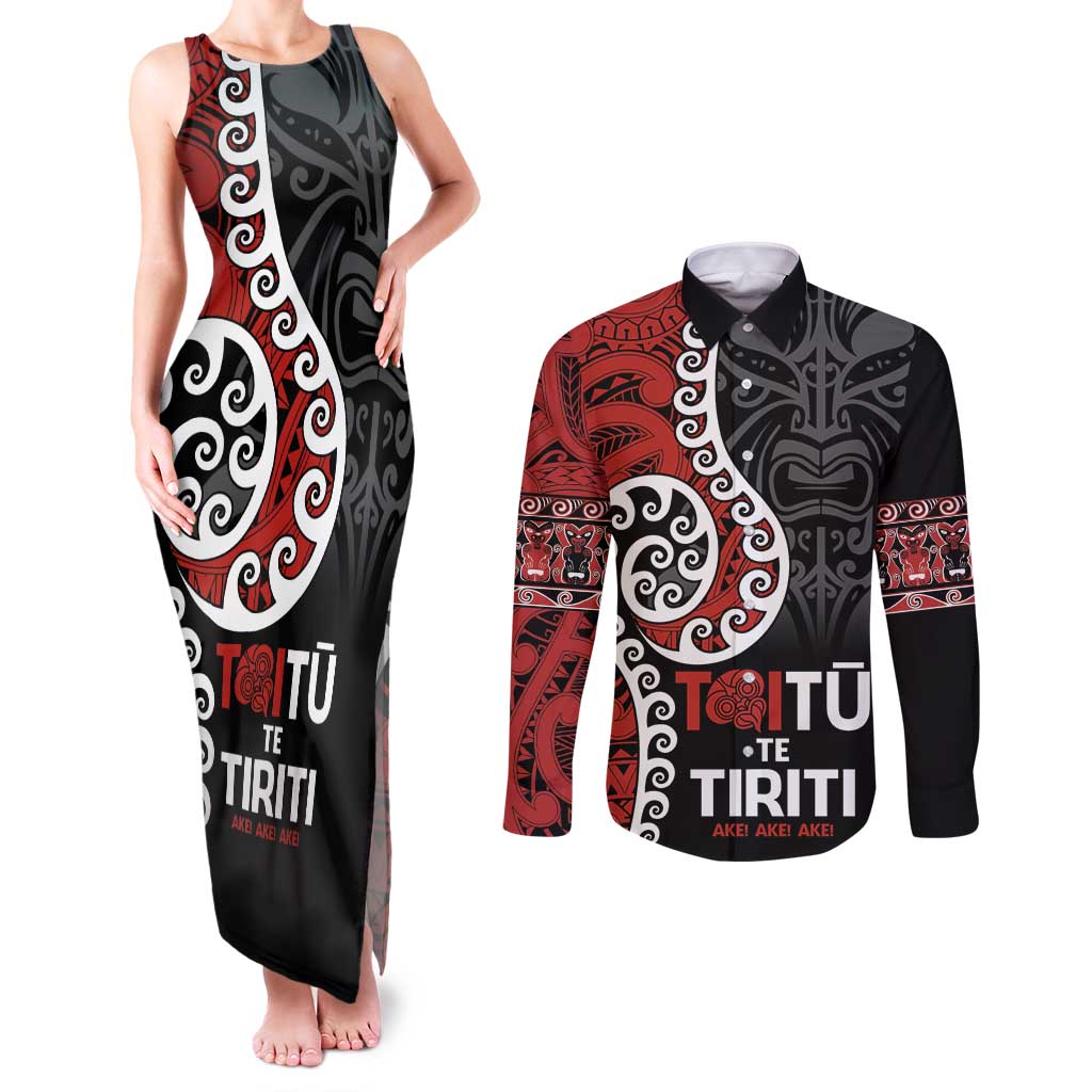Honour The Treaty New Zealand Couples Matching Tank Maxi Dress and Long Sleeve Button Shirt Toitu Te Tiriti Ake!Ake!Ake!