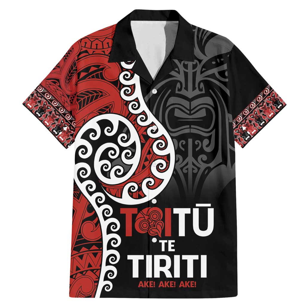 Honour The Treaty New Zealand Family Matching Mermaid Dress and Hawaiian Shirt Toitu Te Tiriti Ake!Ake!Ake! LT9 Dad's Shirt - Short Sleeve Black - Polynesian Pride