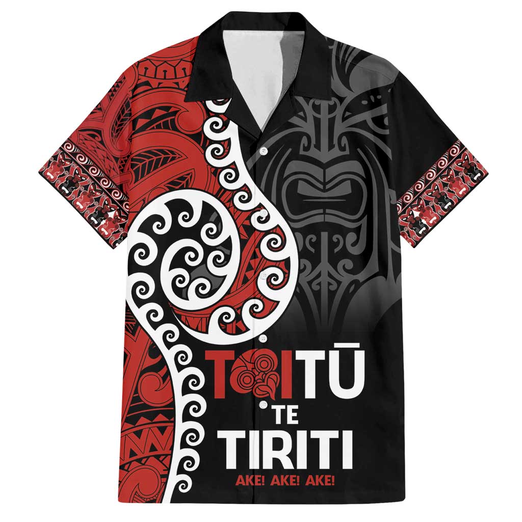 Honour The Treaty New Zealand Family Matching Off Shoulder Maxi Dress and Hawaiian Shirt Toitu Te Tiriti Ake!Ake!Ake! LT9 Dad's Shirt - Short Sleeve Black - Polynesian Pride