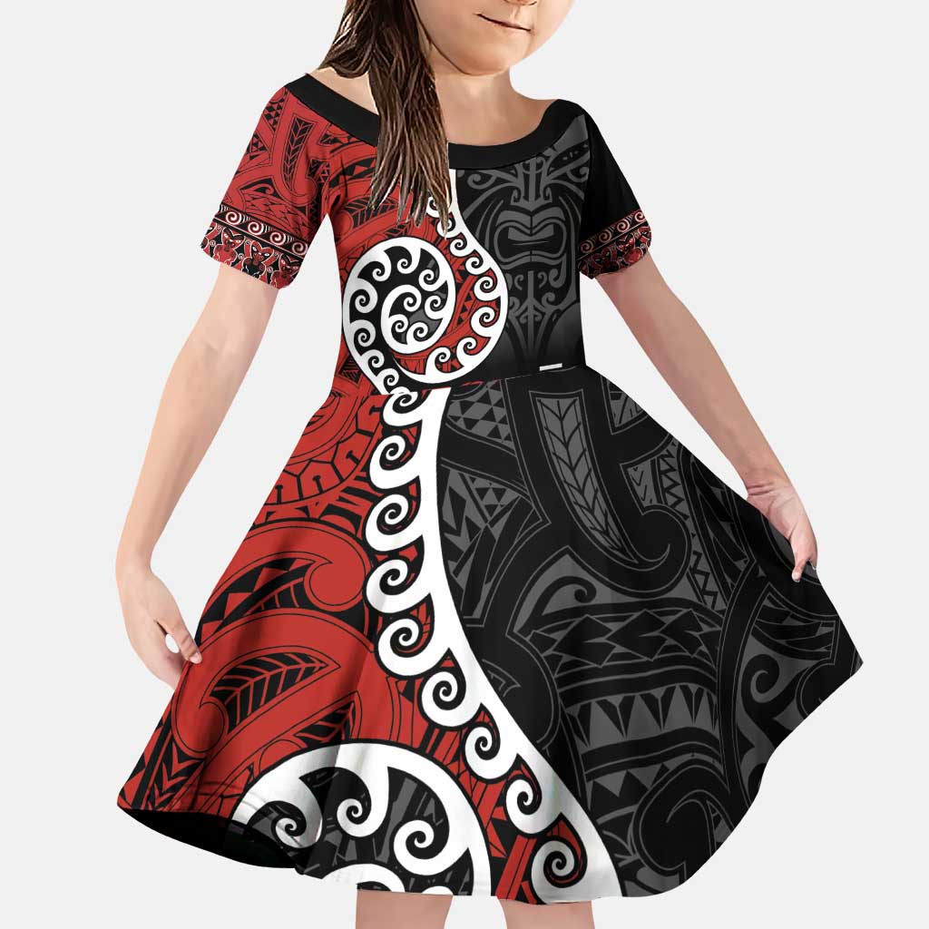Honour The Treaty New Zealand Family Matching Puletasi and Hawaiian Shirt Toitu Te Tiriti Ake!Ake!Ake! LT9 Daughter's Dress Black - Polynesian Pride