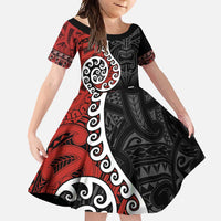 Honour The Treaty New Zealand Family Matching Summer Maxi Dress and Hawaiian Shirt Toitu Te Tiriti Ake!Ake!Ake! LT9 Daughter's Dress Black - Polynesian Pride