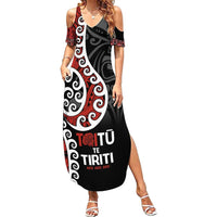 Honour The Treaty New Zealand Family Matching Summer Maxi Dress and Hawaiian Shirt Toitu Te Tiriti Ake!Ake!Ake! LT9 Mom's Dress Black - Polynesian Pride