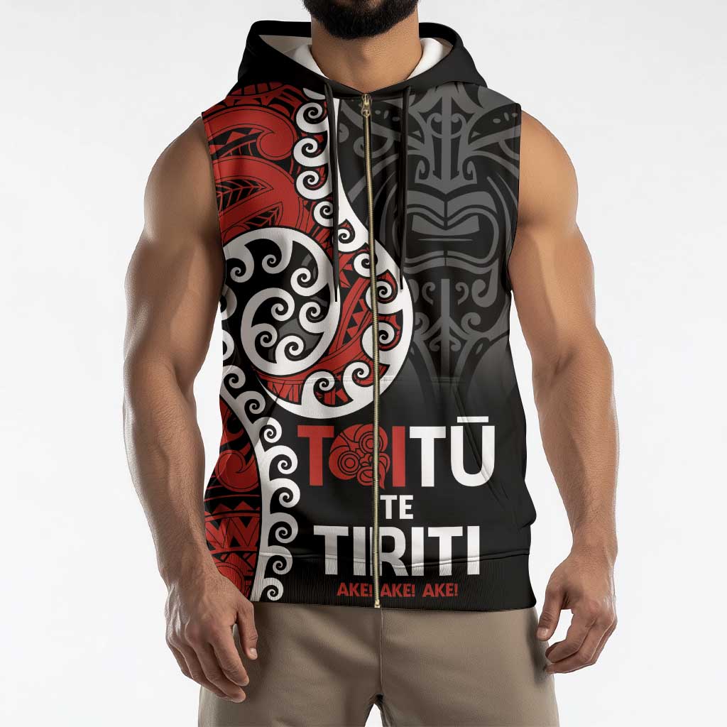Honour The Treaty New Zealand Sleeveless Zip Hoodie Toitu Te Tiriti Ake Ake Ake - Polynesian Pride