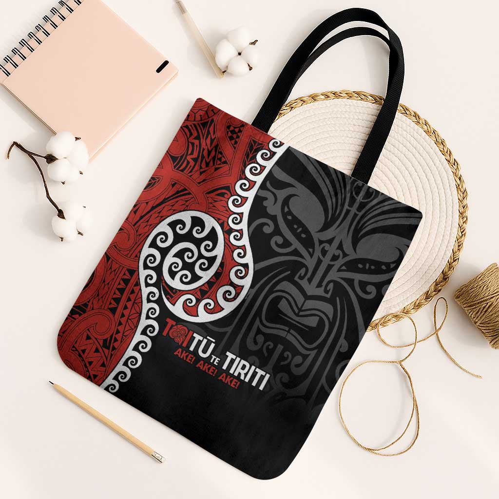 Honour The Treaty New Zealand Tote Bag Toitu Te Tiriti Ake Ake Ake LT9 Black Strap One Size Red - Polynesian Pride
