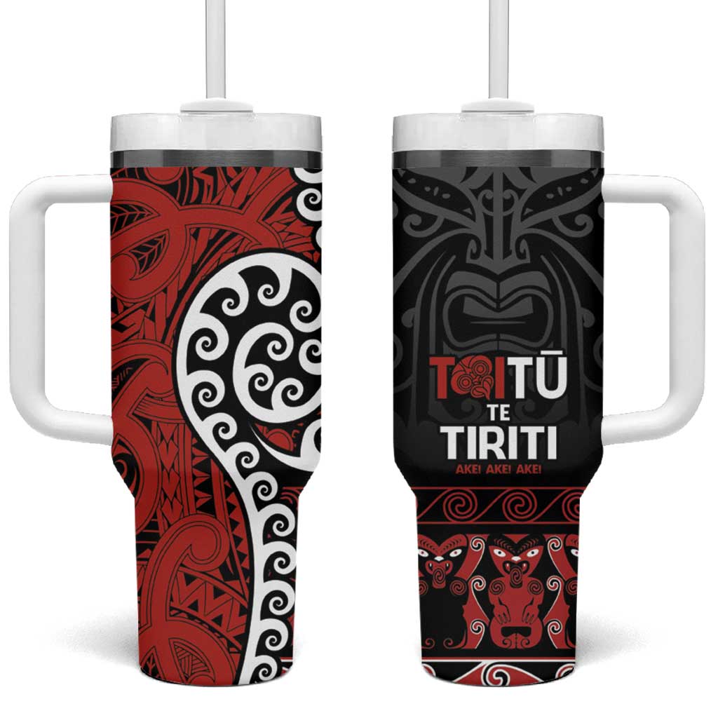 Honour The Treaty New Zealand Tumbler With Handle Toitu Te Tiriti Ake!Ake!Ake! LT9 One Size: 40 oz Black - Polynesian Pride