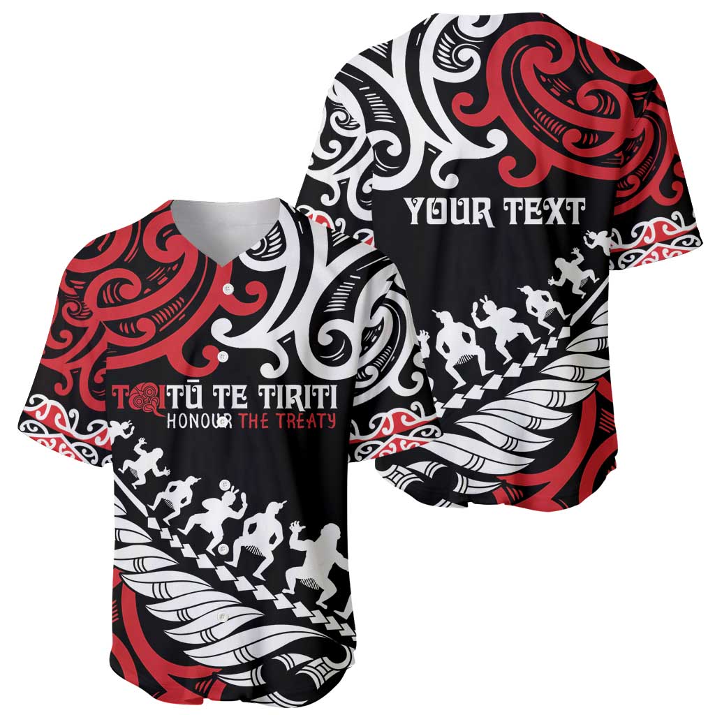 Honour The Treaty New Zealand Personalised Baseball Jersey Toitu Te Tiriti Half Fern with Haka dance LT9 - Polynesian Pride