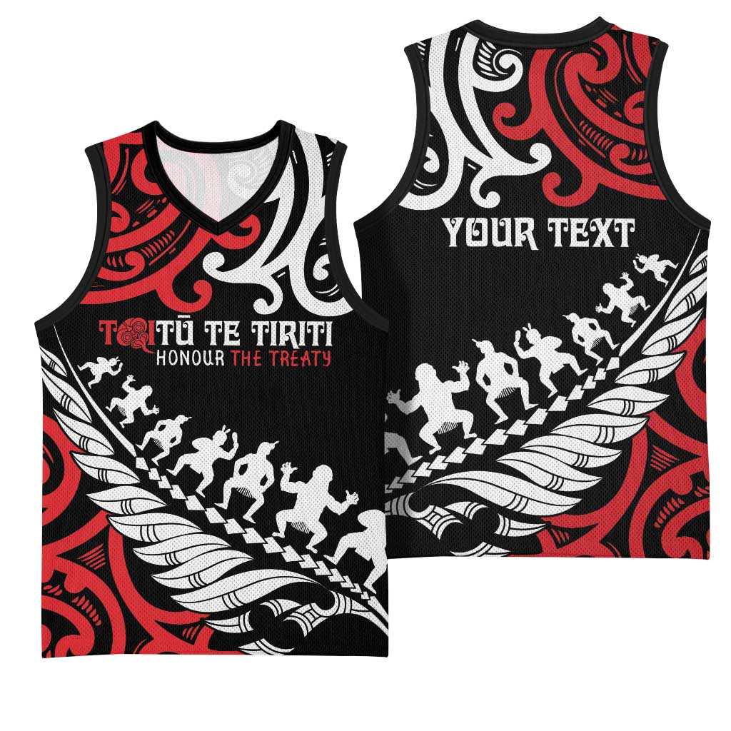 Honour The Treaty New Zealand Personalised Basketball Jersey Toitu Te Tiriti Half Fern Haka Dance LT9 - Polynesian Pride