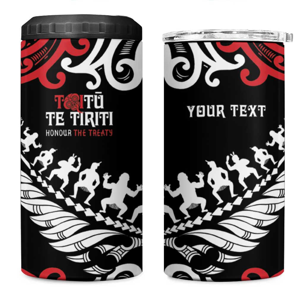 Honour The Treaty New Zealand Personalised 4 in 1 Can Cooler Tumbler Toitu Te Tiriti Half Fern with Haka dance