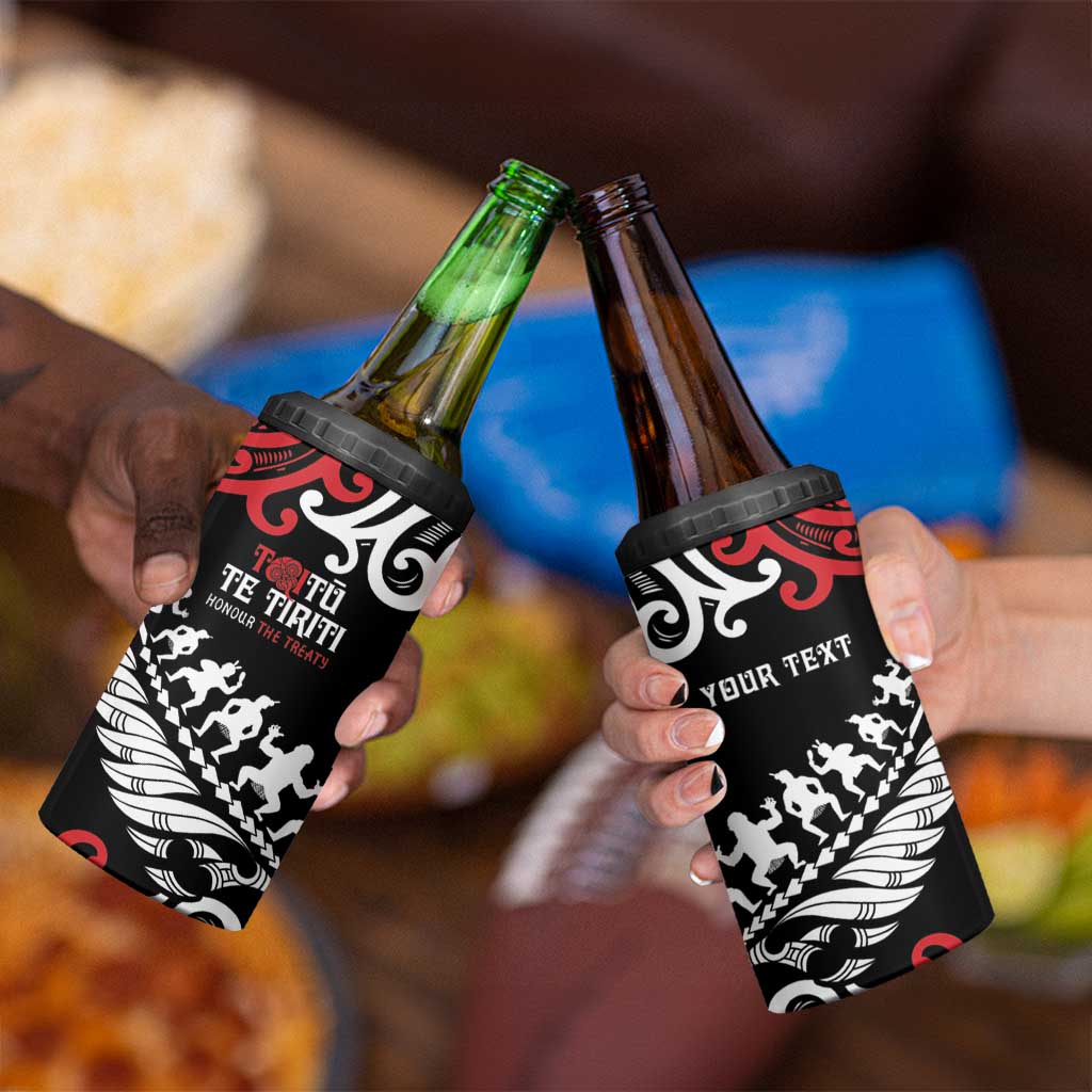 Honour The Treaty New Zealand Personalised 4 in 1 Can Cooler Tumbler Toitu Te Tiriti Half Fern with Haka dance