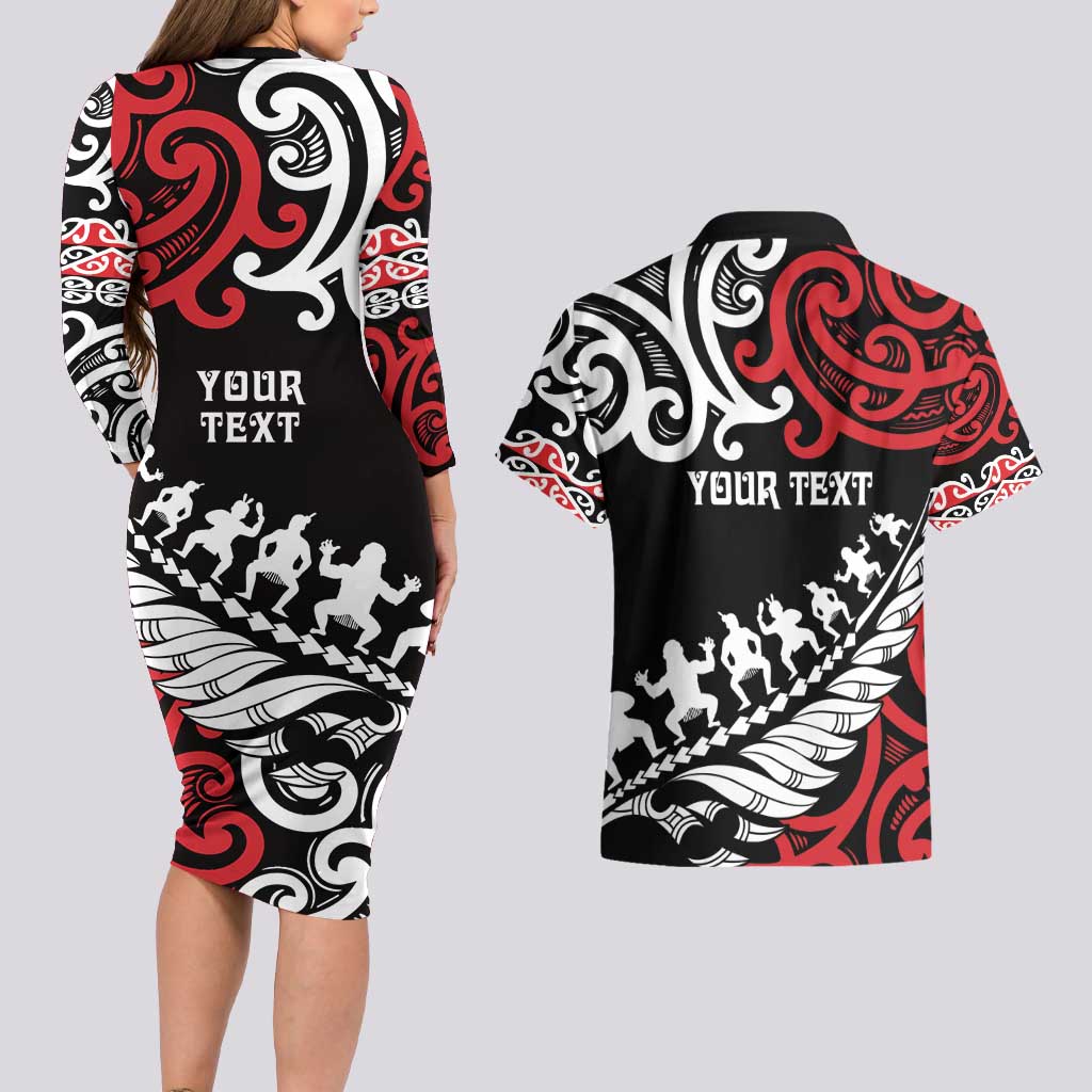 Honour The Treaty New Zealand Personalised Couples Matching Long Sleeve Bodycon Dress and Hawaiian Shirt Toitu Te Tiriti Half Fern with Haka dance LT9 - Polynesian Pride
