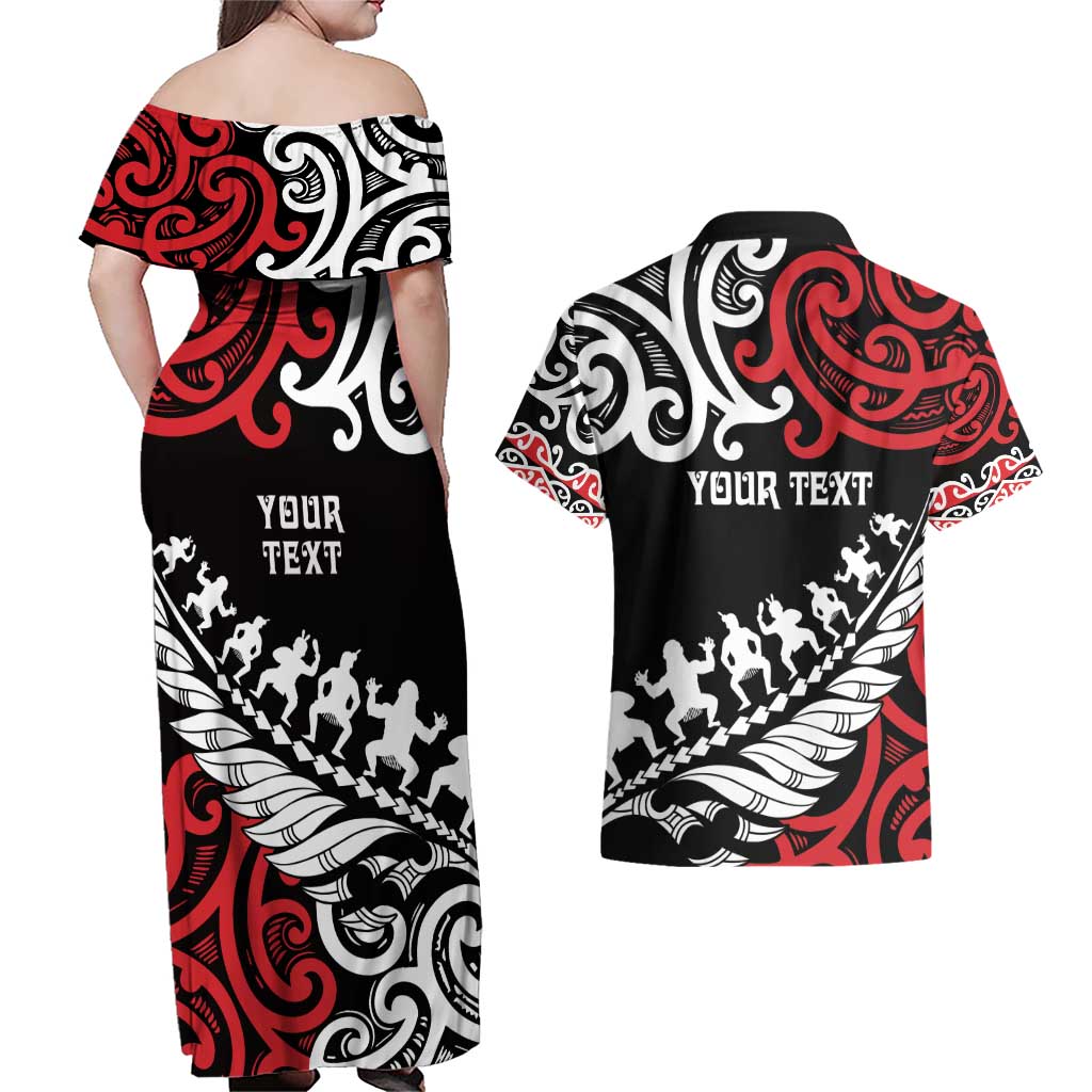 Honour The Treaty New Zealand Personalised Couples Matching Off Shoulder Maxi Dress and Hawaiian Shirt Toitu Te Tiriti Half Fern with Haka dance LT9 - Polynesian Pride