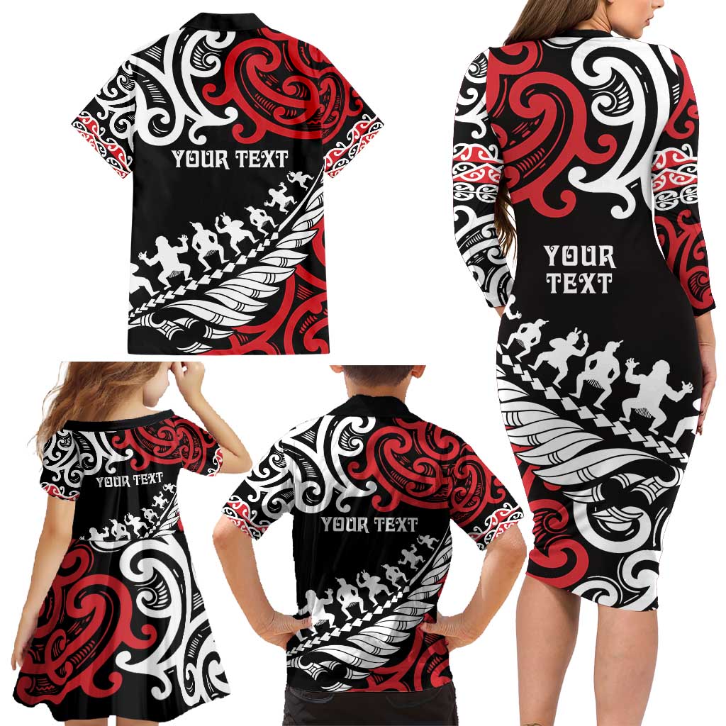 Honour The Treaty New Zealand Personalised Family Matching Long Sleeve Bodycon Dress and Hawaiian Shirt Toitu Te Tiriti Half Fern with Haka dance LT9 - Polynesian Pride