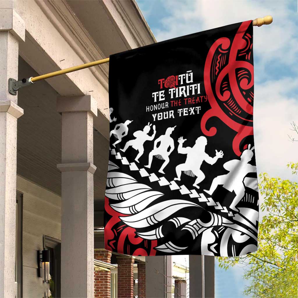 Honour The Treaty New Zealand Personalised Garden Flag Toitu Te Tiriti Half Fern with Haka dance