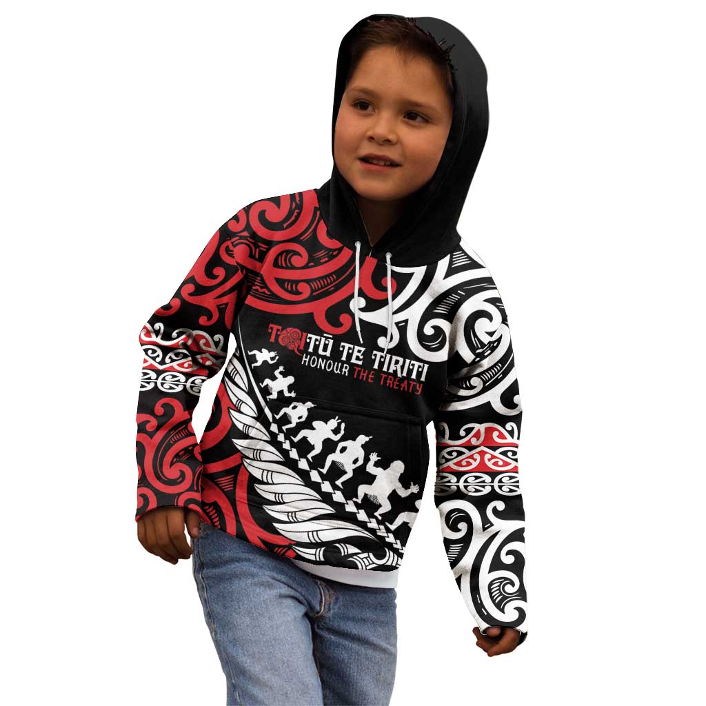 Honour The Treaty New Zealand Personalised Kid Hoodie Toitu Te Tiriti Half Fern with Haka dance