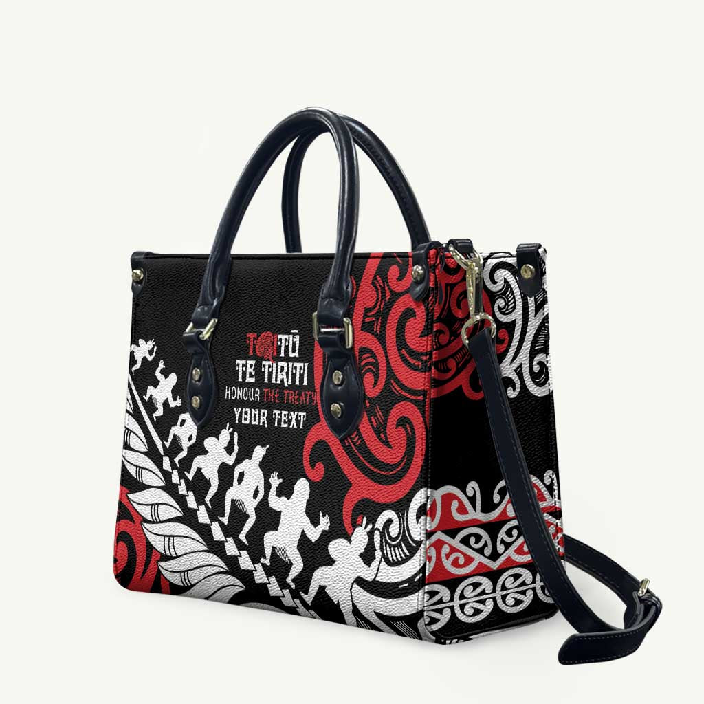 Honour The Treaty New Zealand Personalised Leather Bag Toitu Te Tiriti Half Fern Haka Dance - Polynesian Pride