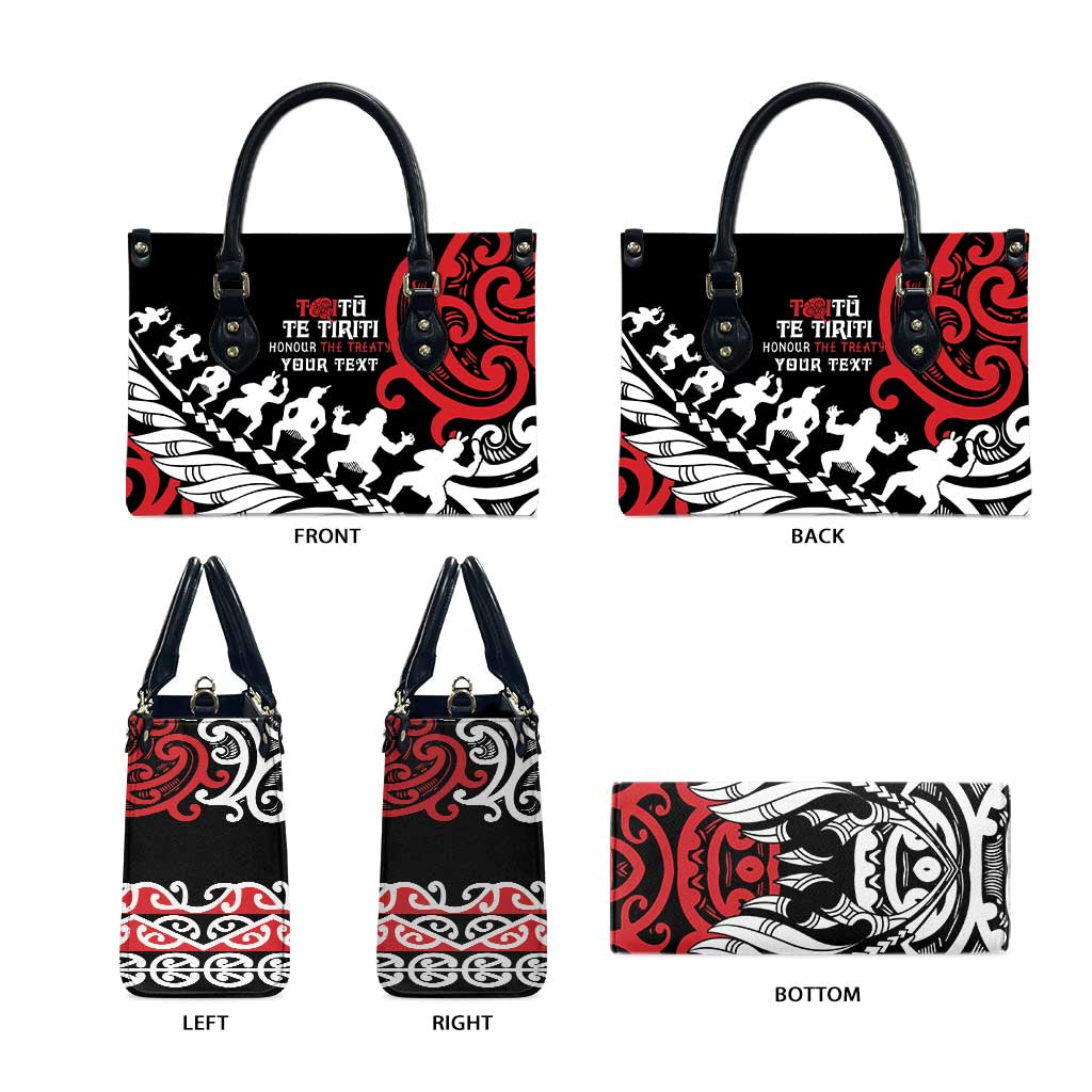 Honour The Treaty New Zealand Personalised Leather Bag Toitu Te Tiriti Half Fern Haka Dance - Polynesian Pride