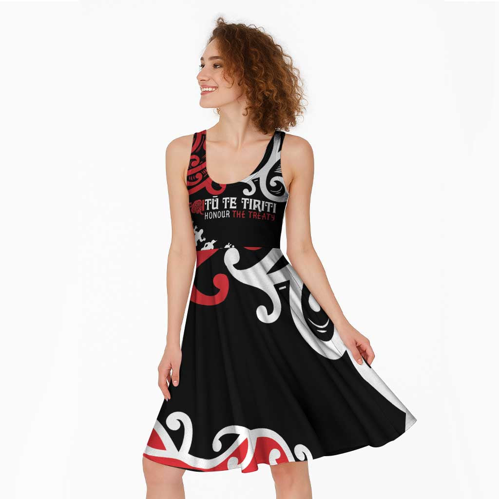 Honour The Treaty New Zealand Personalised Midi Dress Toitu Te Tiriti Half Fern Haka Dance - Polynesian Pride