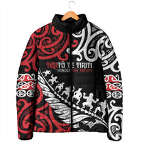 Honour The Treaty New Zealand Personalised Padded Jacket Toitu Te Tiriti Half Fern Haka Dance - Polynesian Pride