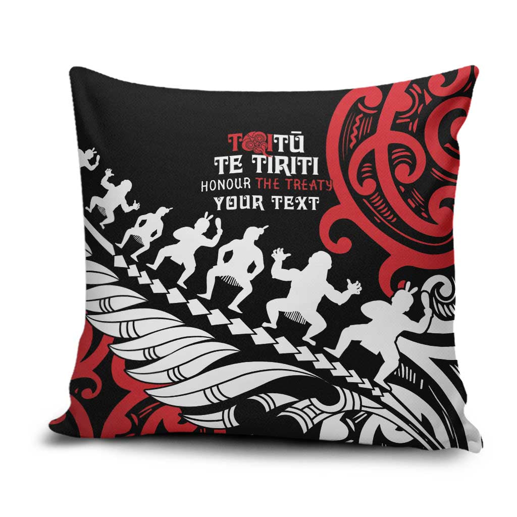 Honour The Treaty New Zealand Personalised Pillow Cover Toitu Te Tiriti Half Fern Haka Dance - Polynesian Pride