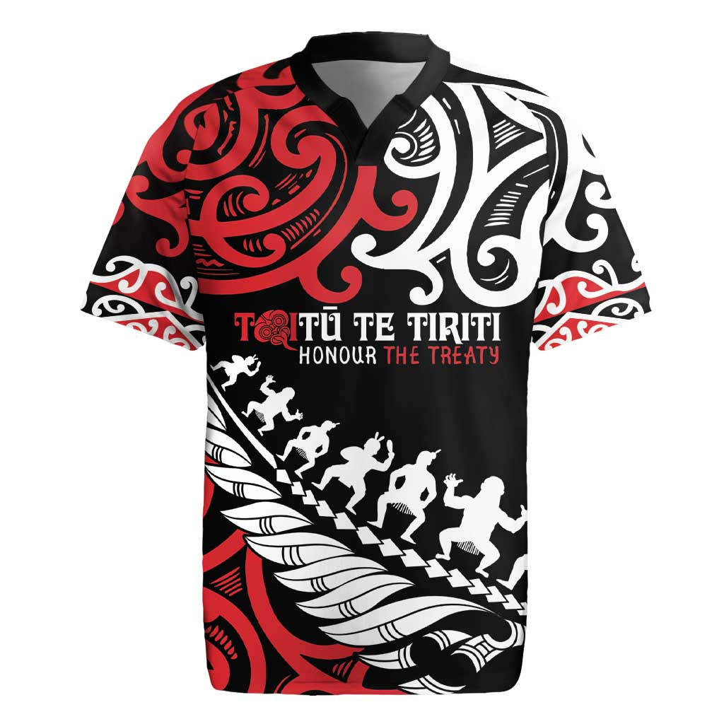 Honour The Treaty New Zealand Personalised Rugby Jersey Toitu Te Tiriti Half Fern with Haka dance
